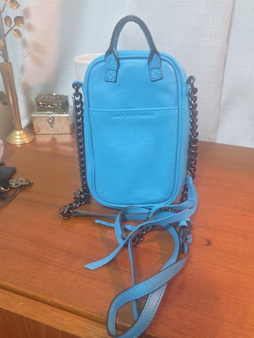 Aimee Kestenberg Leather Crossbody with RFID Leather Crossbody in Turquoise Blue